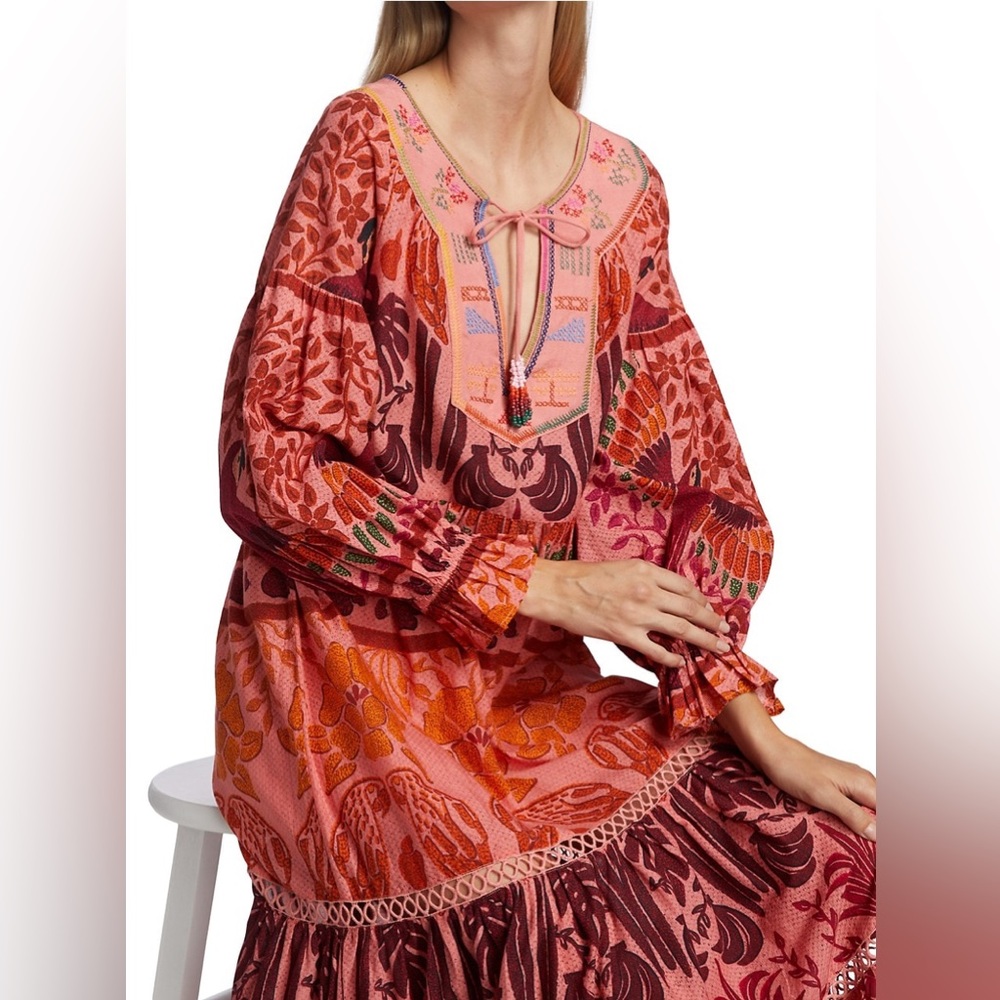 NWT Farm Rio Ainika Print Tiered Macaws Maxi Dress S - Picture 2 of 11